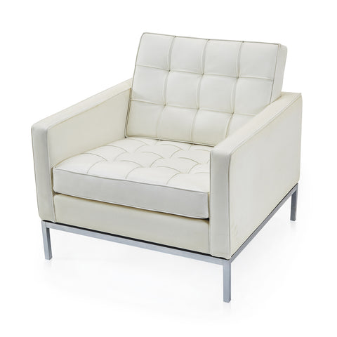 White Tufted Leather Florence Knoll Armchair
