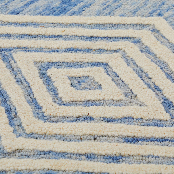 Large Blue and White Diamond Pattern Rug - Gil & Roy Props