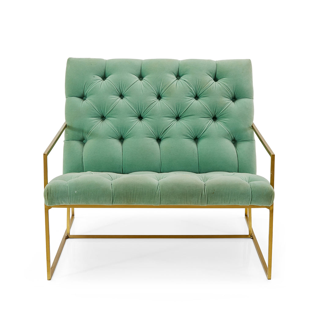 Green Mint Velvet Gold Frame Lounge Chair