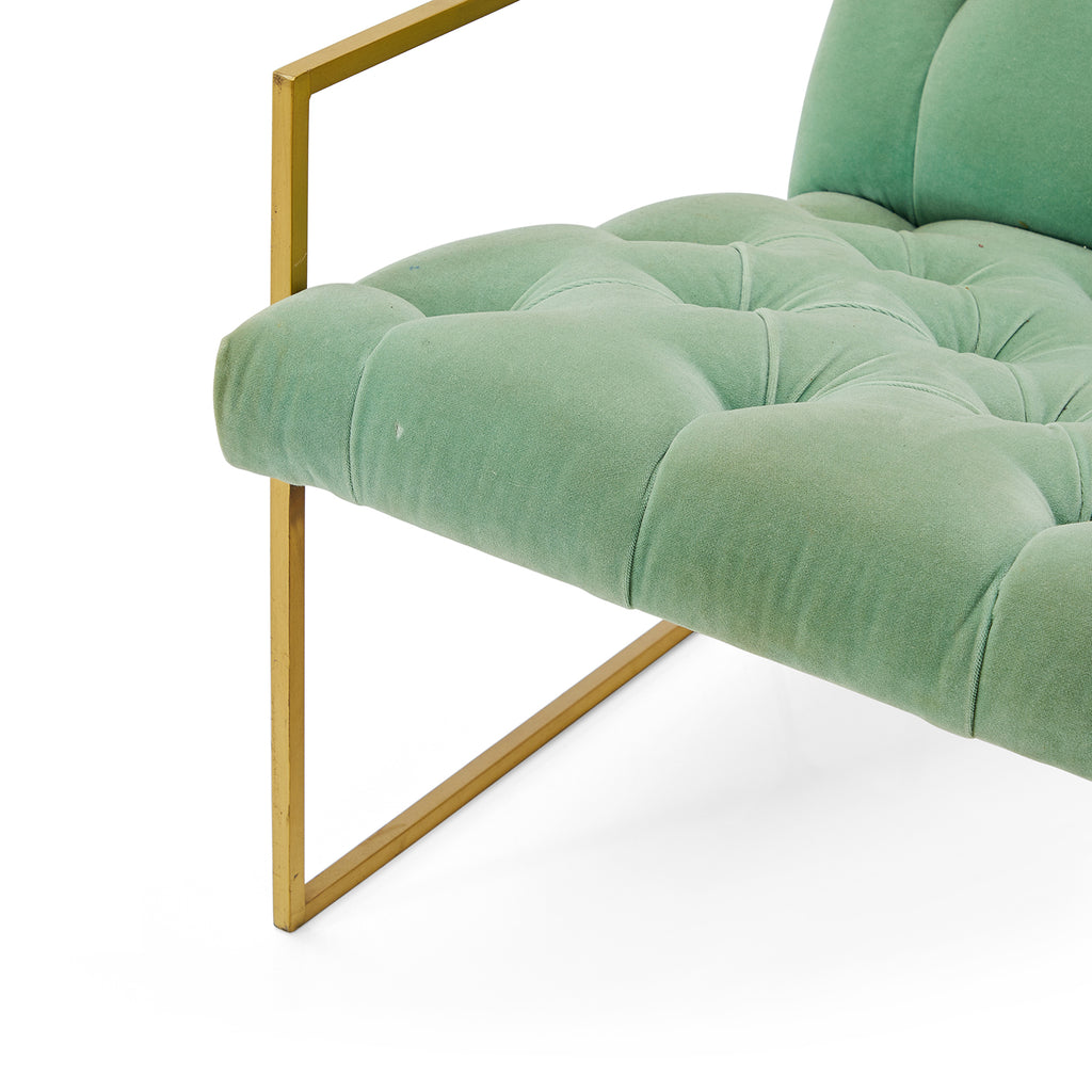 Green Mint Velvet Gold Frame Lounge Chair