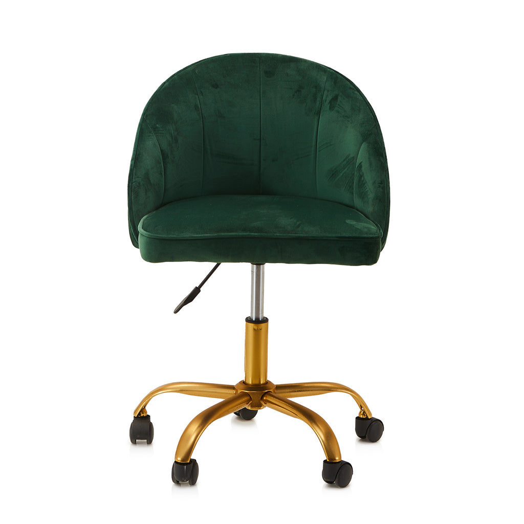 Green Velvet Deco Rolling Office Chair