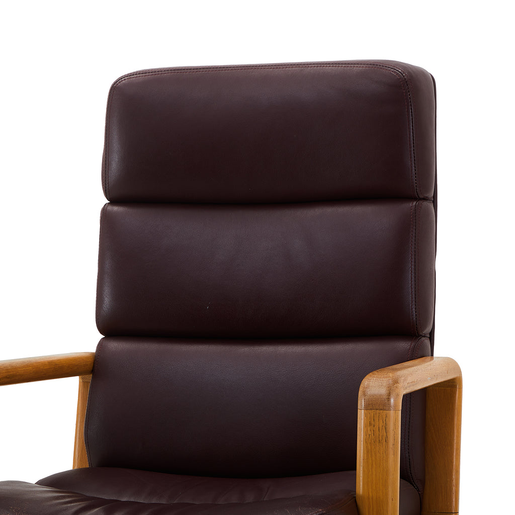 Brown Leather & Wood High Back Office Chair