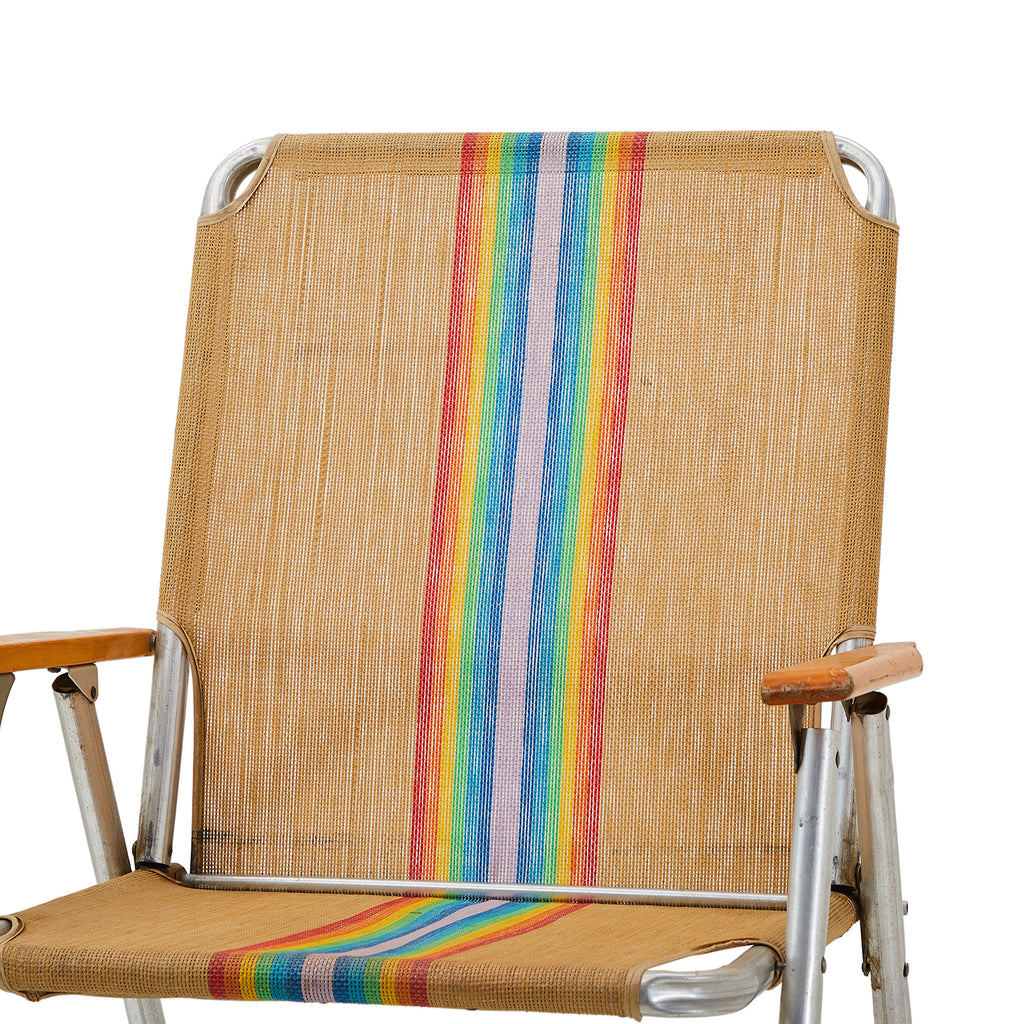 Beige & Rainbow Striped Folding Lawn Chair
