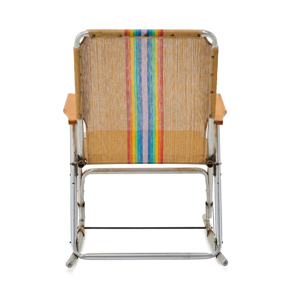 Beige & Rainbow Striped Folding Lawn Chair