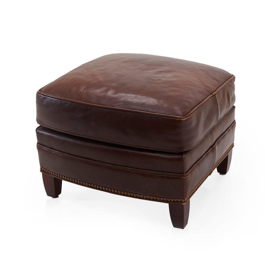 Brown Leather Ottoman With Nailhead Trim