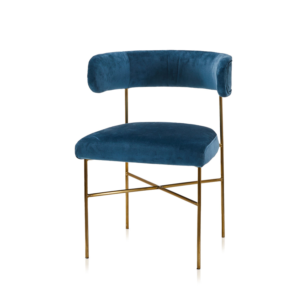 Blue Velvet & Gold Dining Chair
