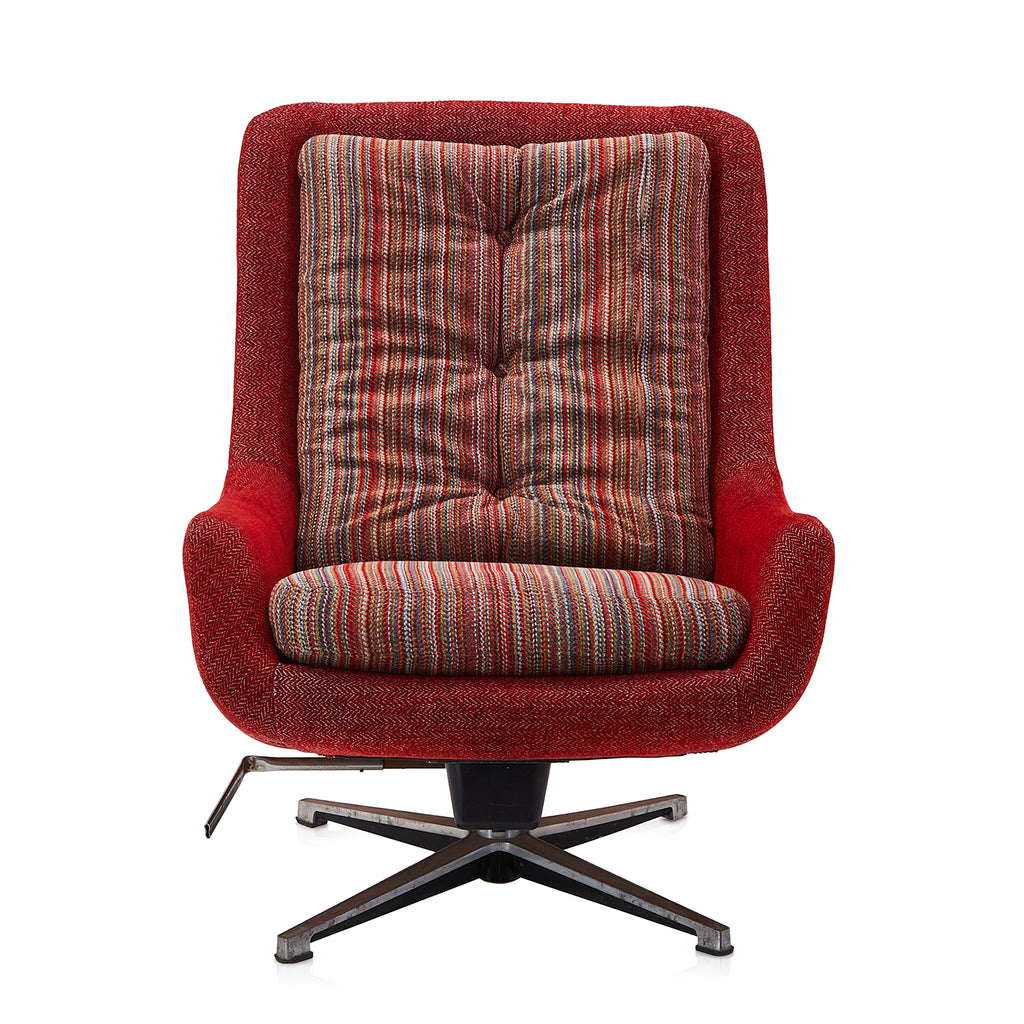 Red Textured Fabric Swivel Lounge Chair