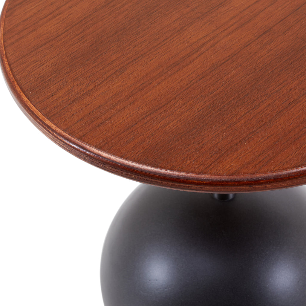 Wood & Black Sphere Abstract Side Table
