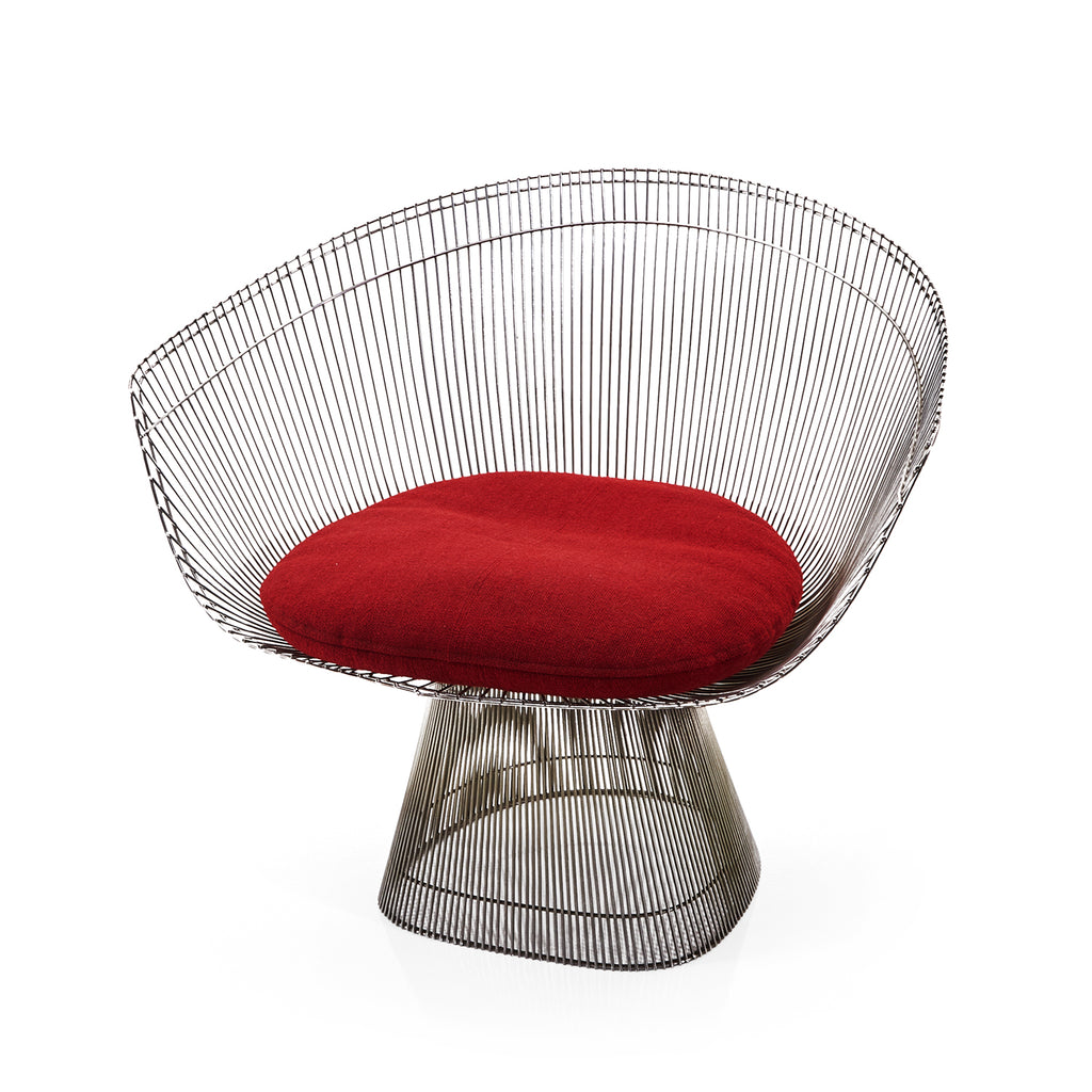 Silver & Red Velvet Platner Lounge Chair
