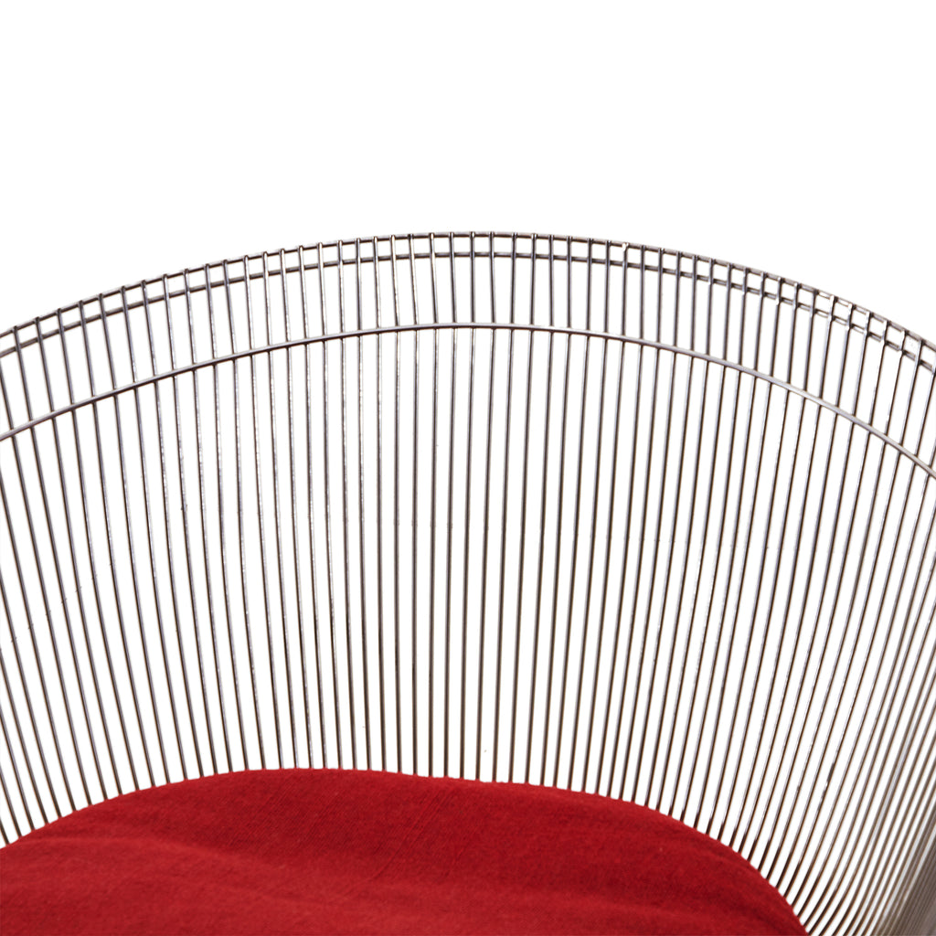 Silver & Red Velvet Platner Lounge Chair