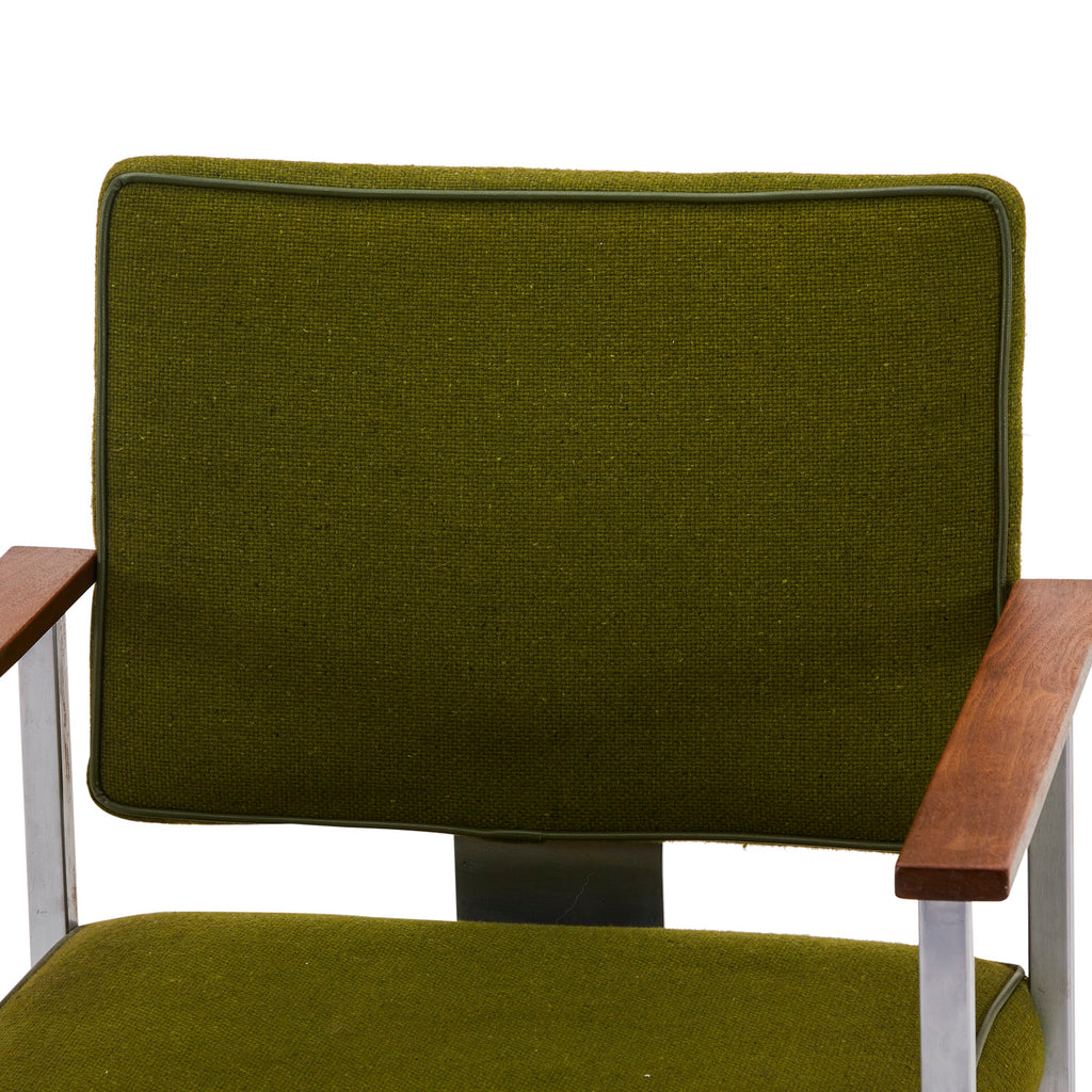 Green Vintage Office Side Chair w Wood Armrests