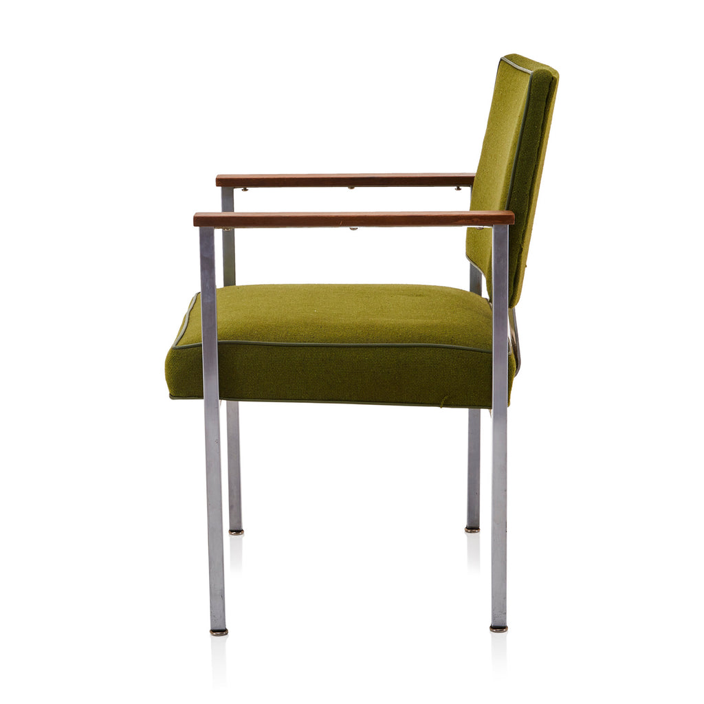 Green Vintage Office Side Chair w Wood Armrests
