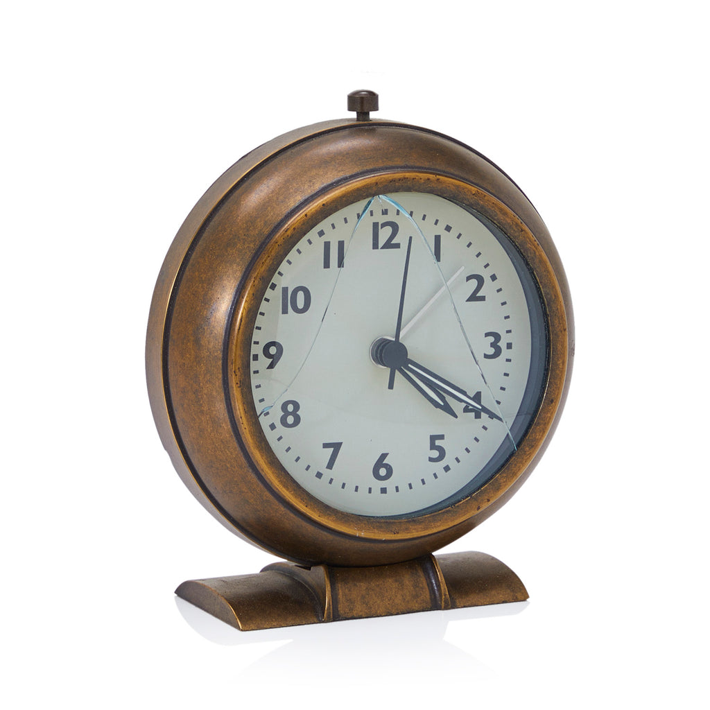 Brass Alarm Clock with Cracked Glass