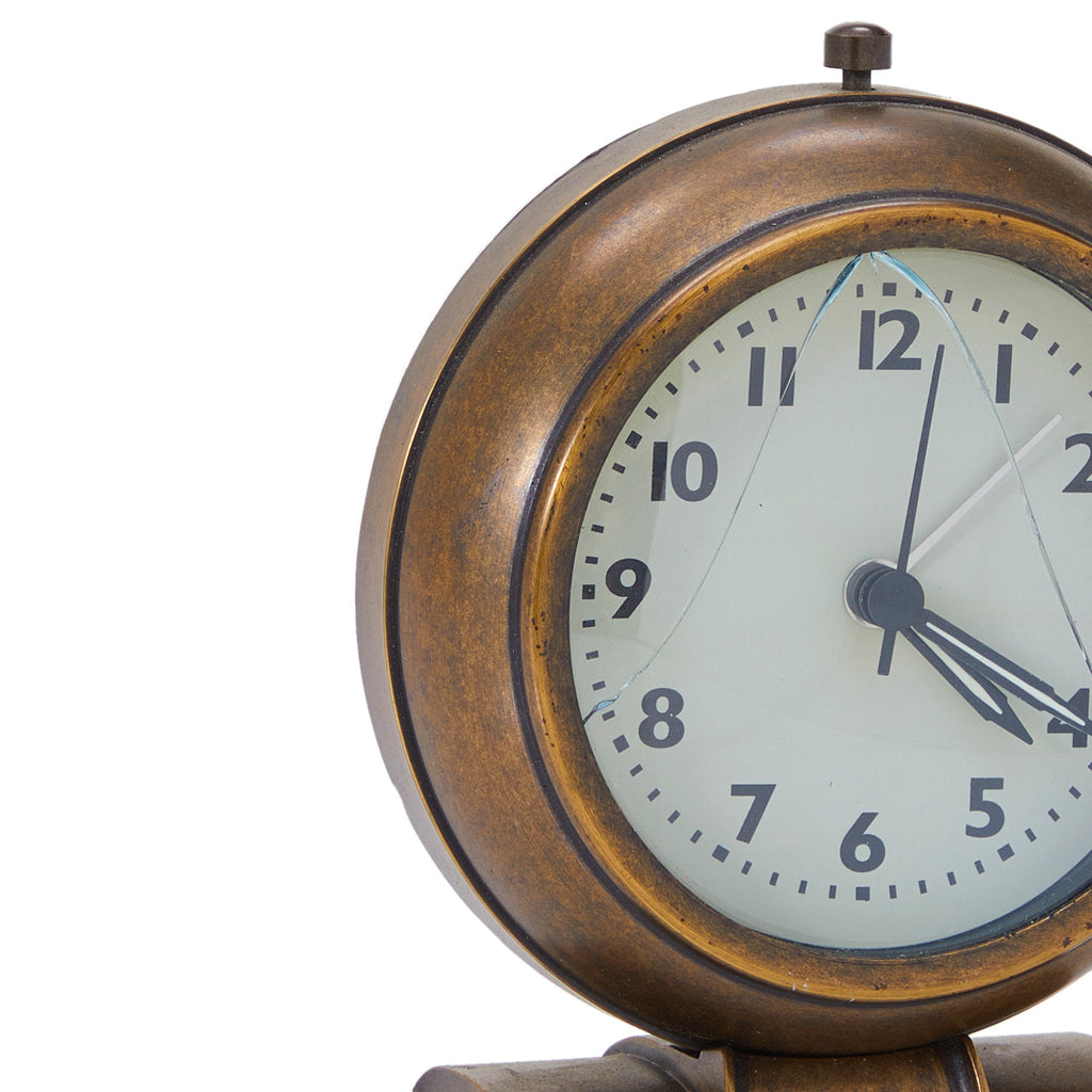 Brass Alarm Clock with Cracked Glass