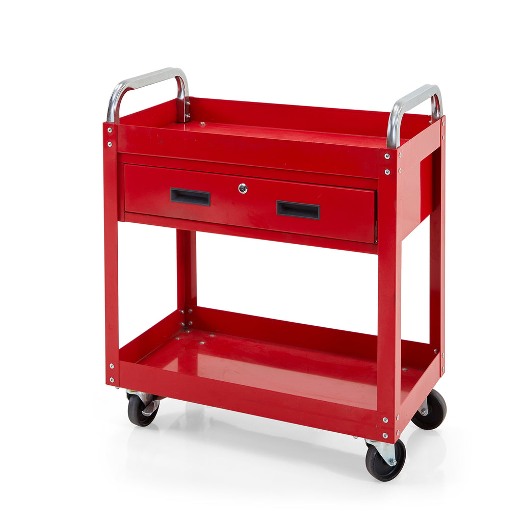 Red Metal Industrial Tool Storage Push Cart