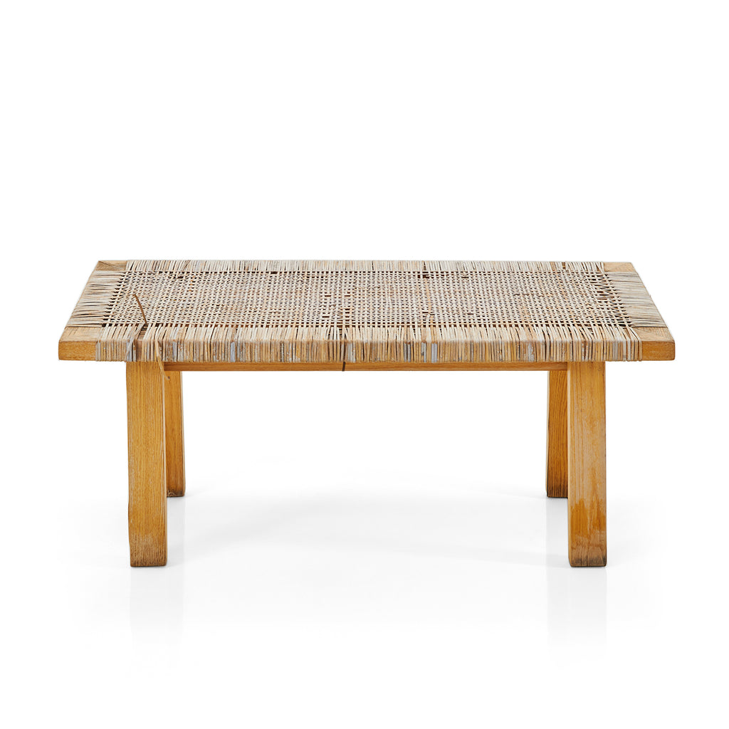 Natural Wood Bench with Thatched Wicker Seat