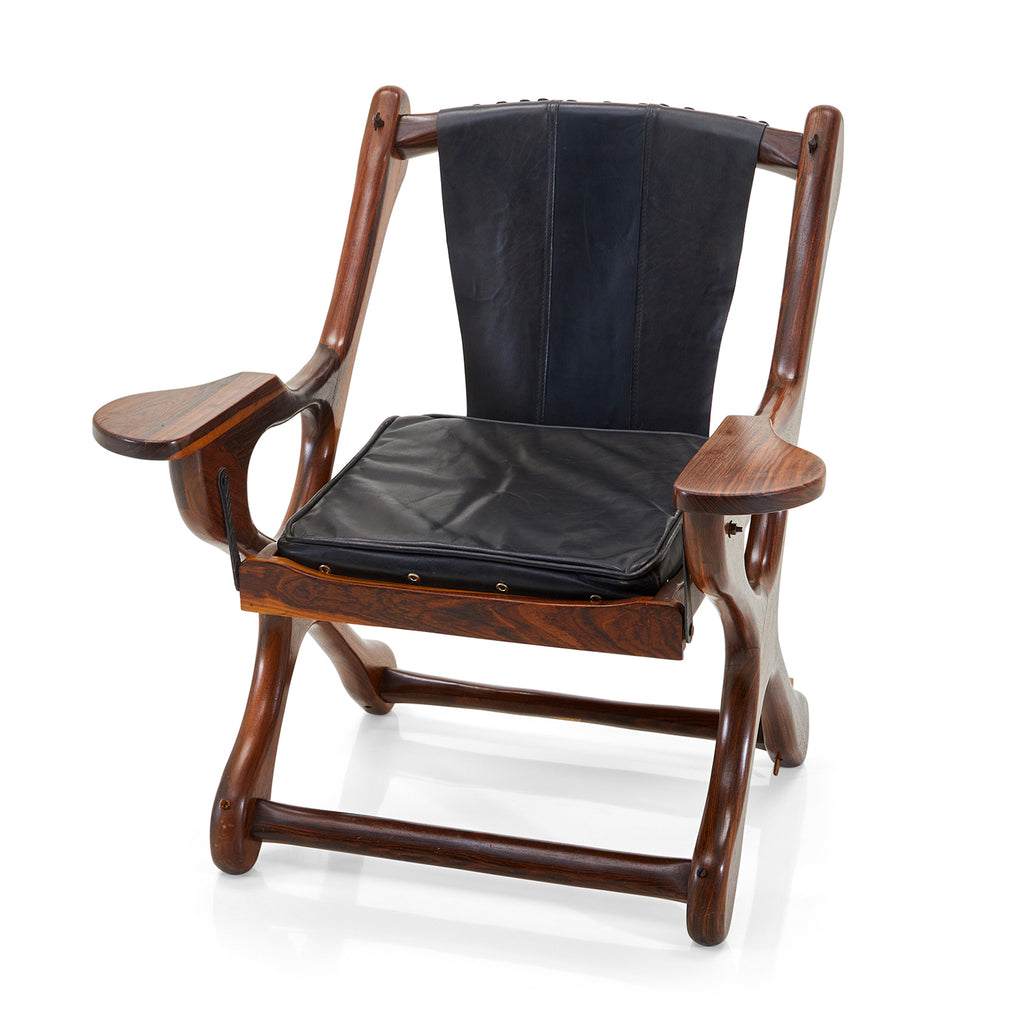 Black Leather Sling Wood Designer Armchair