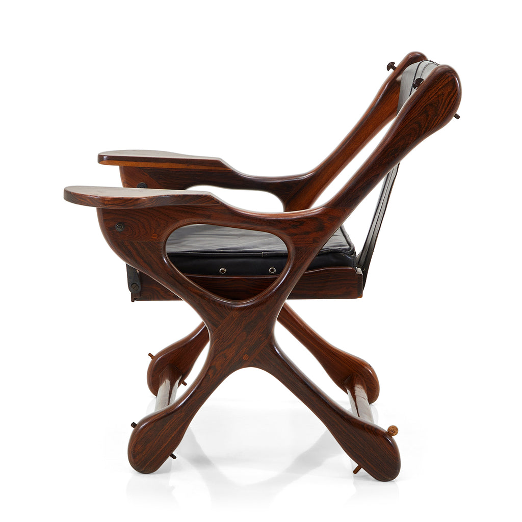 Black Leather Sling Wood Designer Armchair
