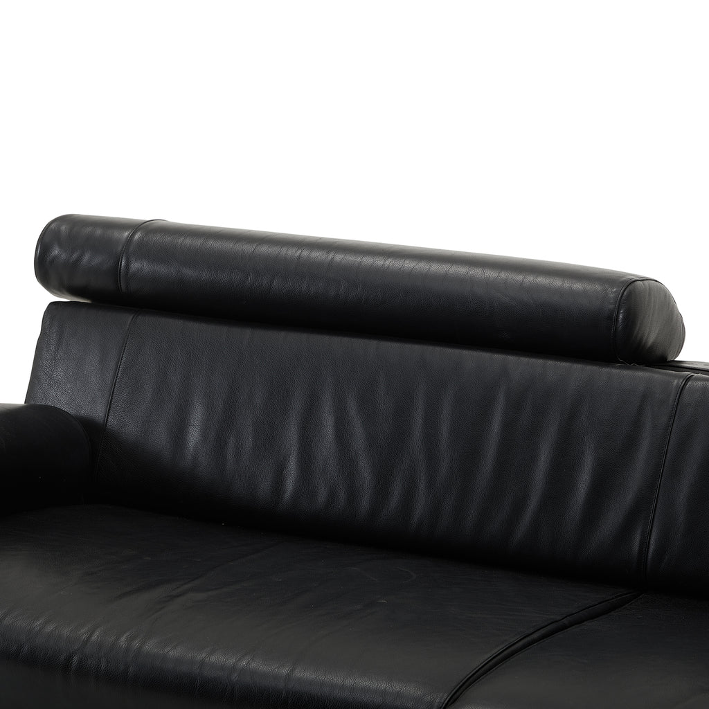 Black Leather Angled Arm 80sn Sofa