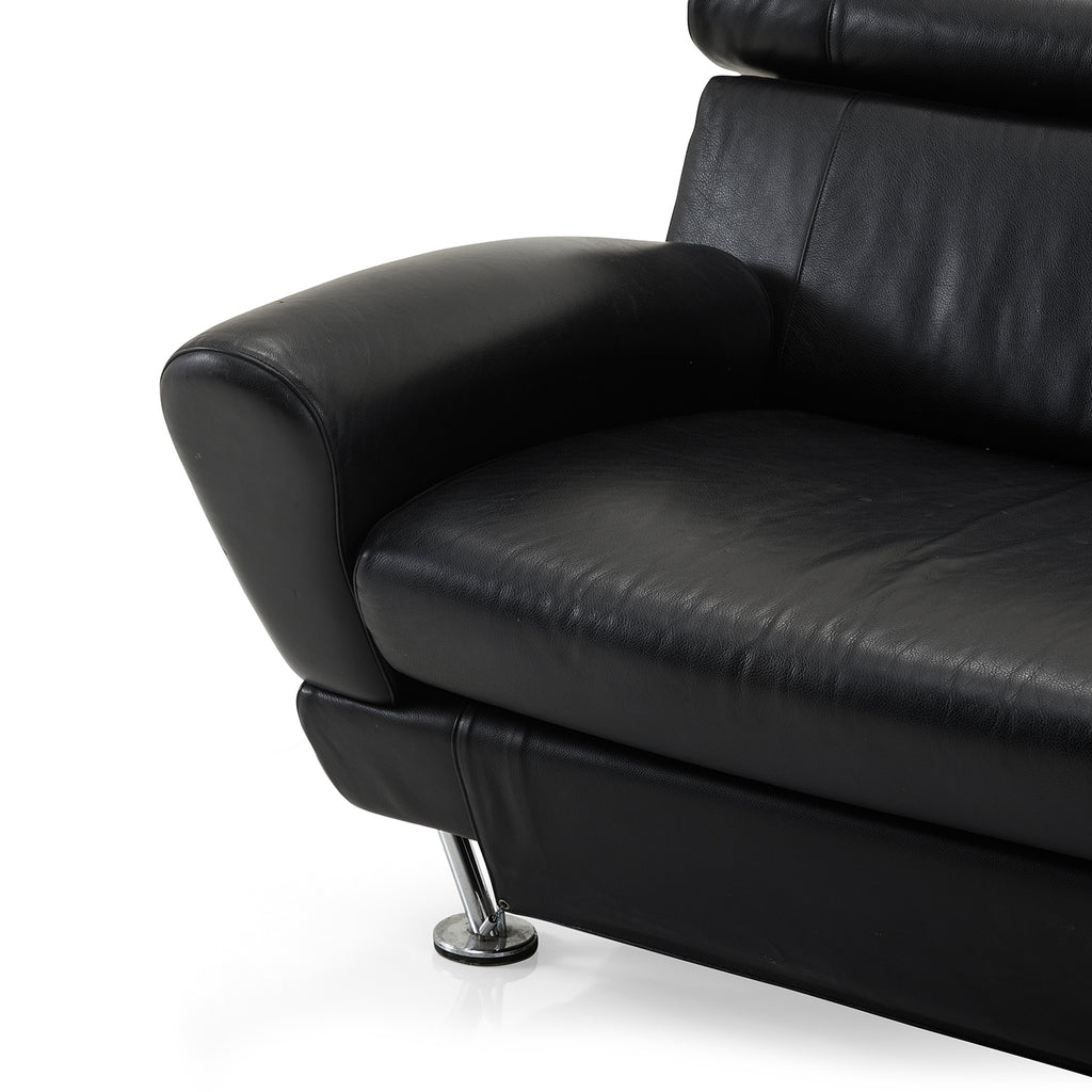 Black Leather Angled Arm 80sn Sofa