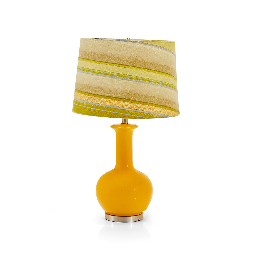 Yellow Table Lamp with Striped Green Shade