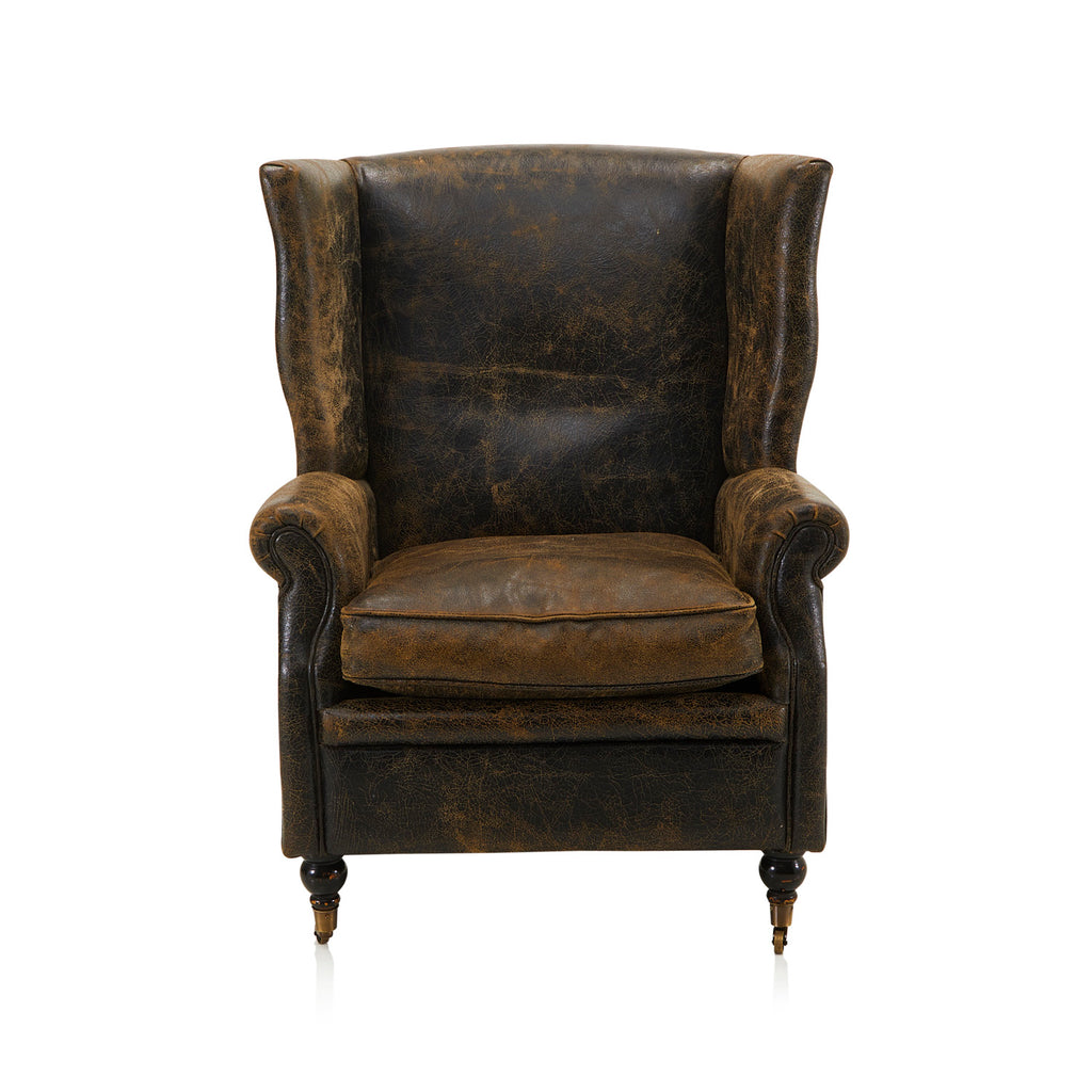 Black Crackle Leather Wingback Chair