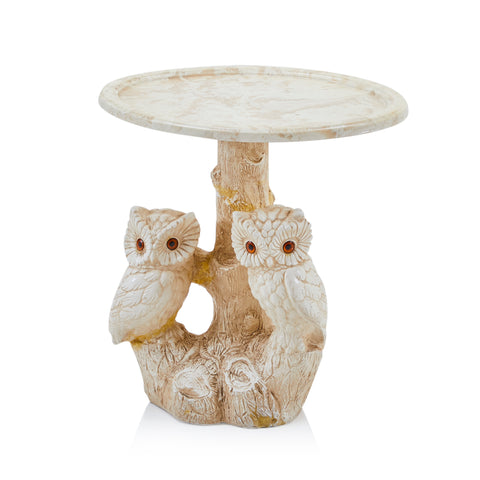 White Marble Baby Owl Side Table