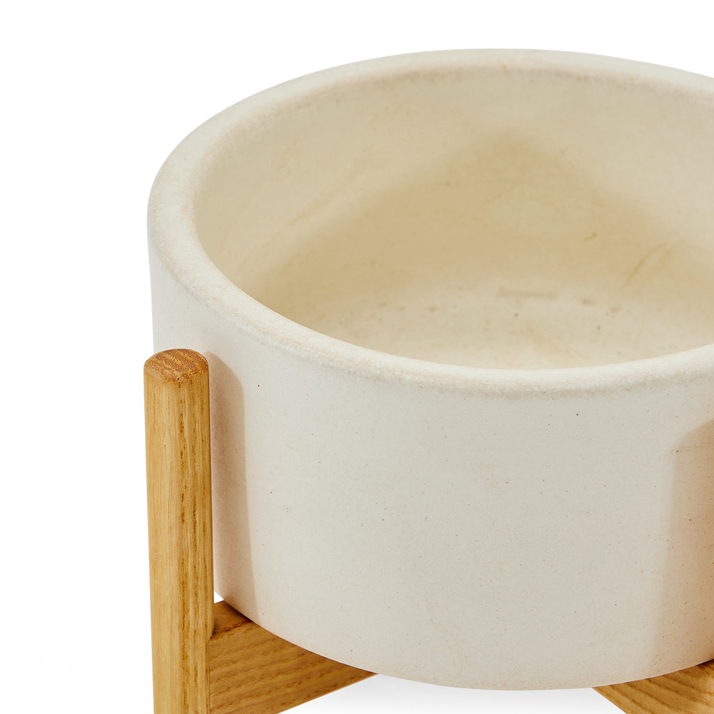 Case Study White Ceramic Planter with Light Wood Stand