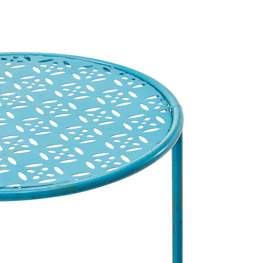Tall Aqua Blue Metal Side Table