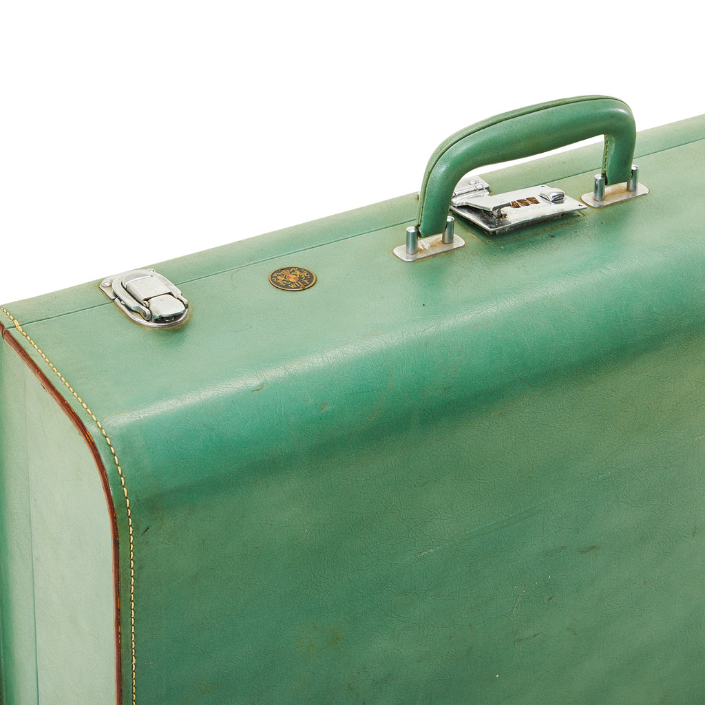 Green Hard Shell Leather Suitcase Medium