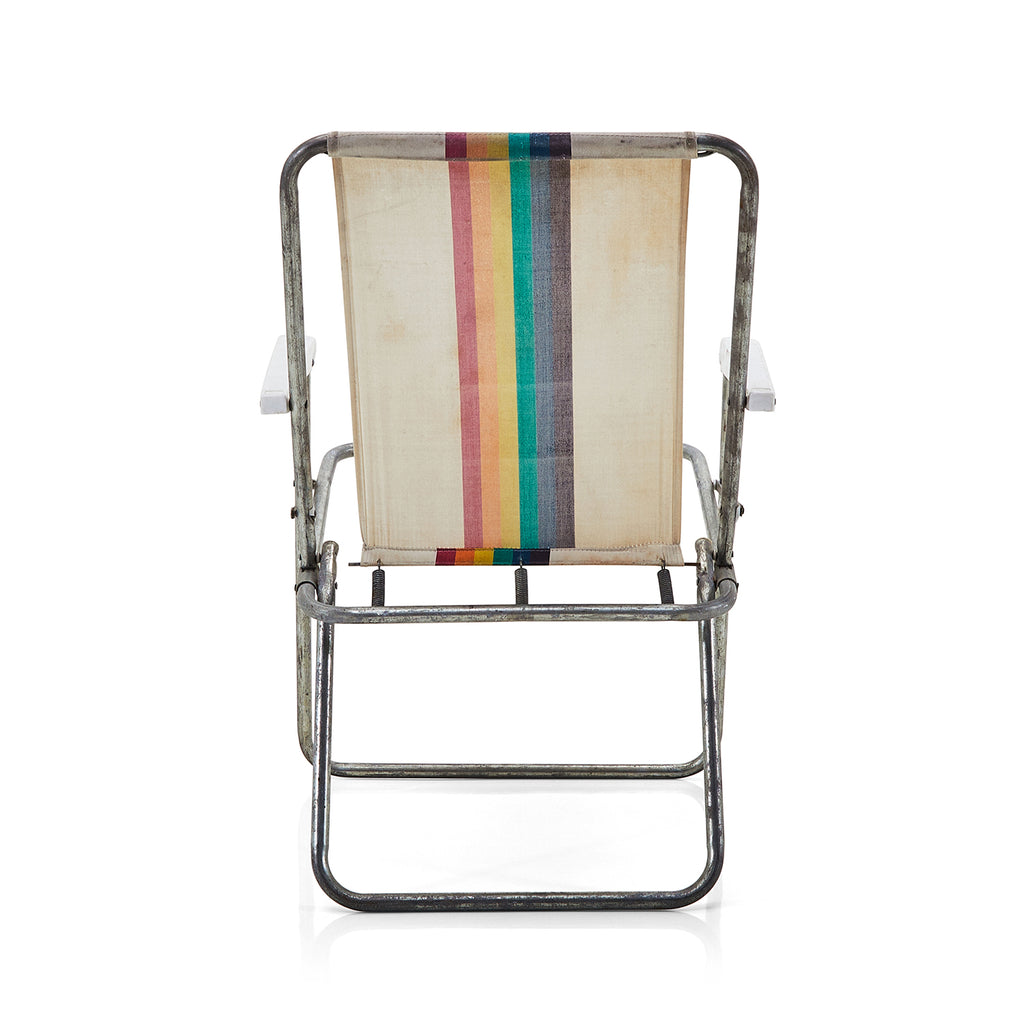 White & Rainbow Stripe Folding Lawn Chair