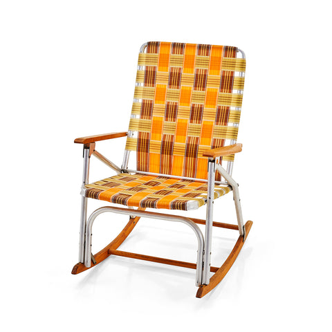 Orange & Brown Folding Lawn Rocking Chair