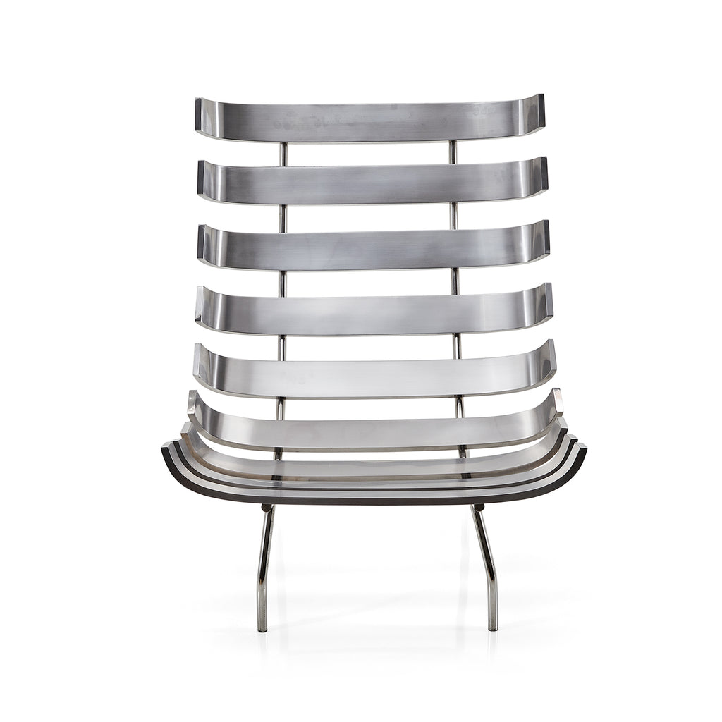 Silver Chrome Futuristic Slatted Designer Lounge Chair
