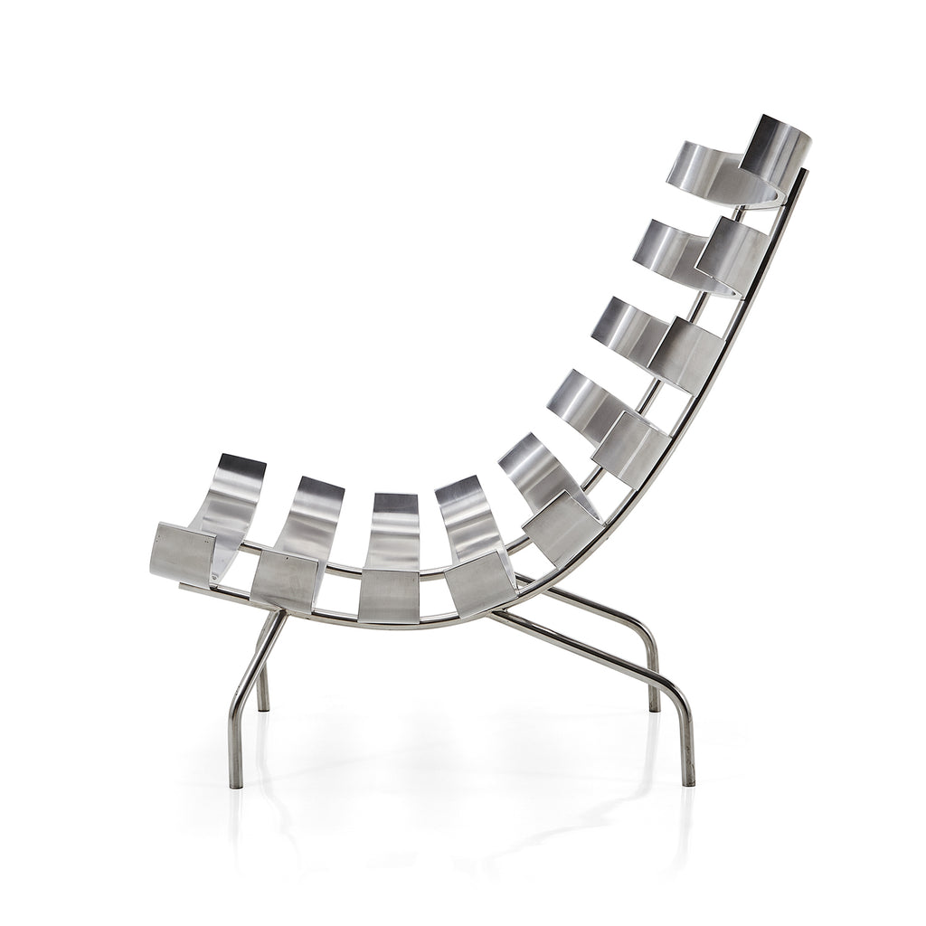 Silver Chrome Futuristic Slatted Designer Lounge Chair