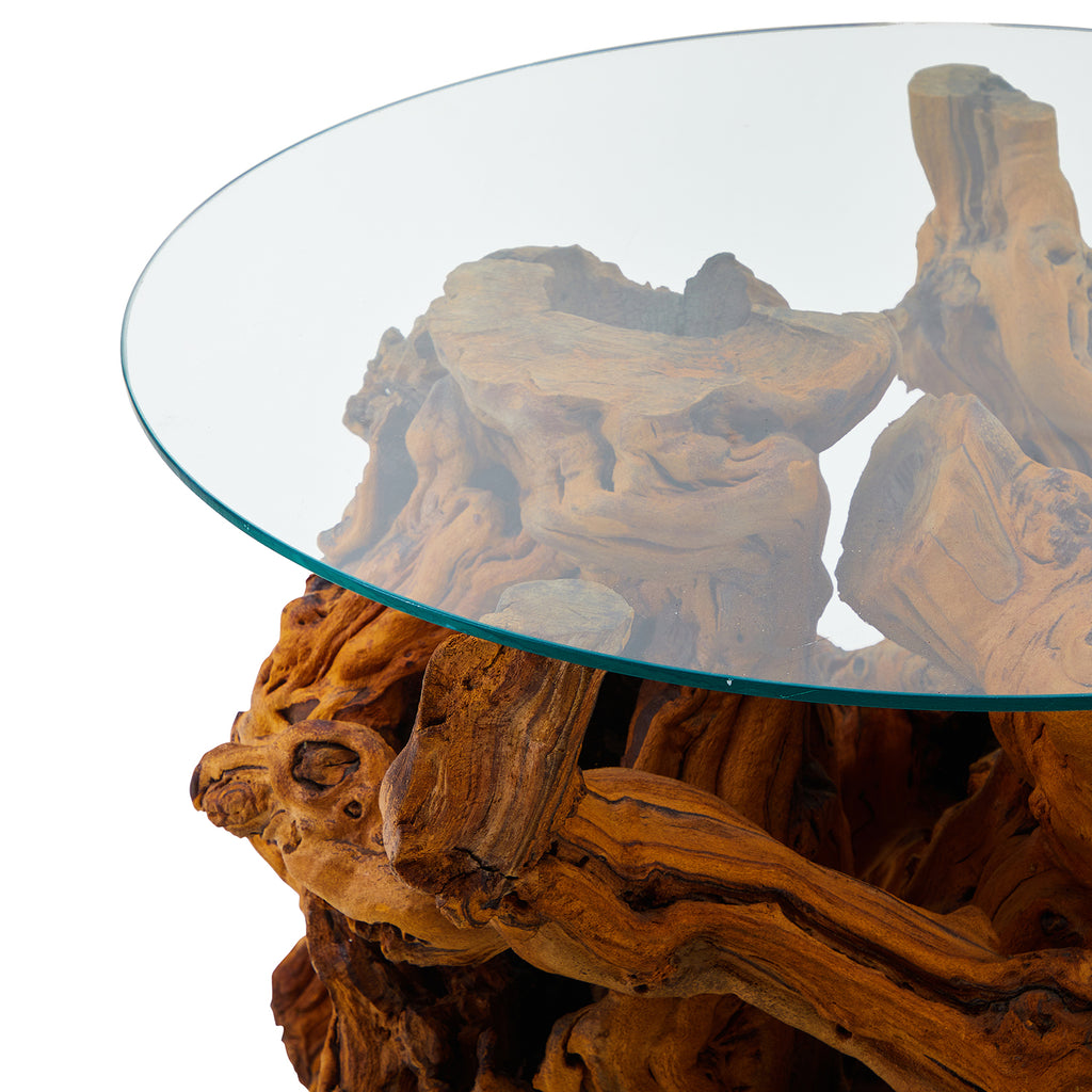 Small Driftwood and Glass Top Coffee Table