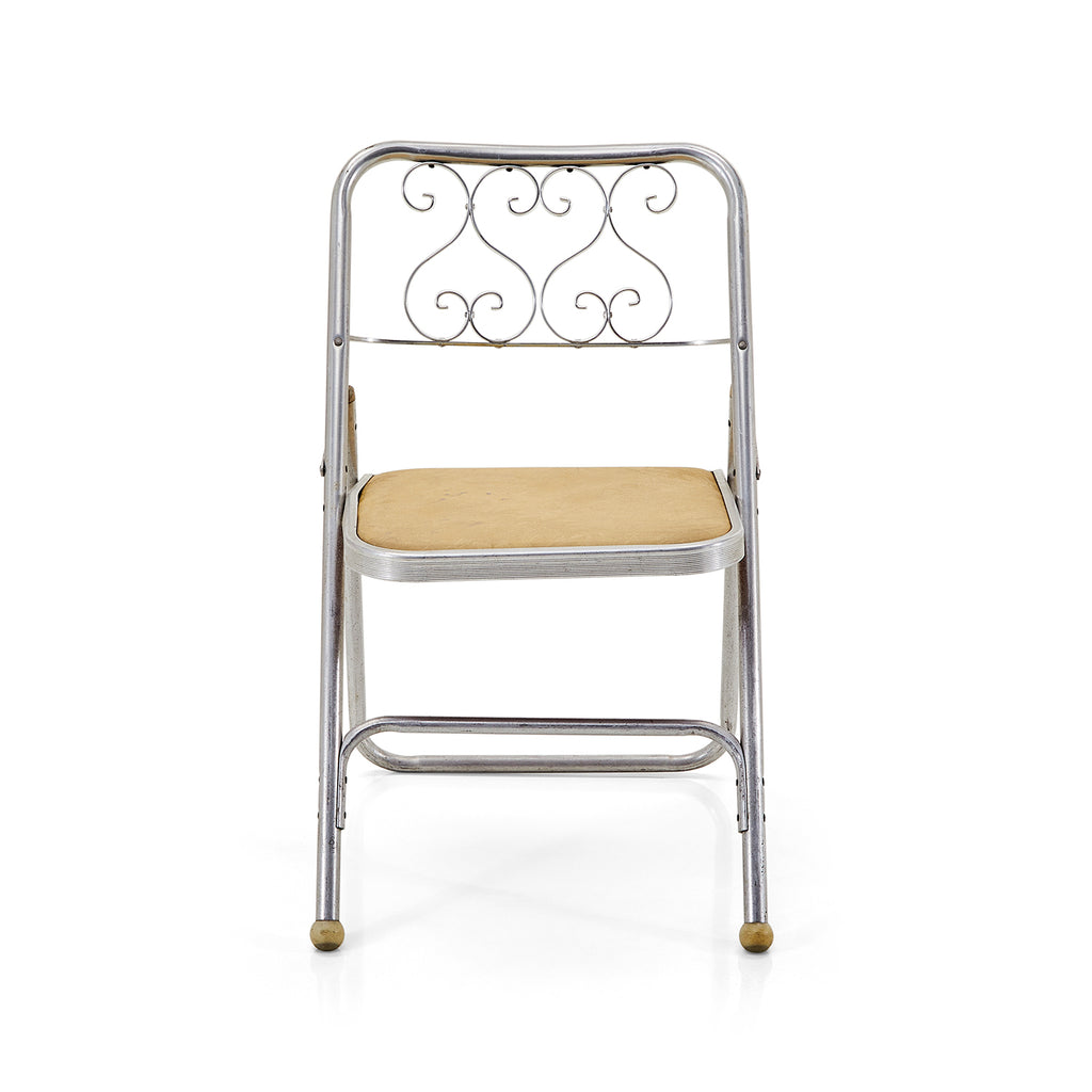 Silver & Tan Ornate Folding Chair