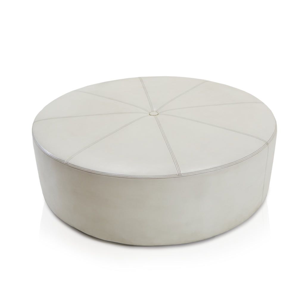 Huge Round White Upholstered Ottoman Seat