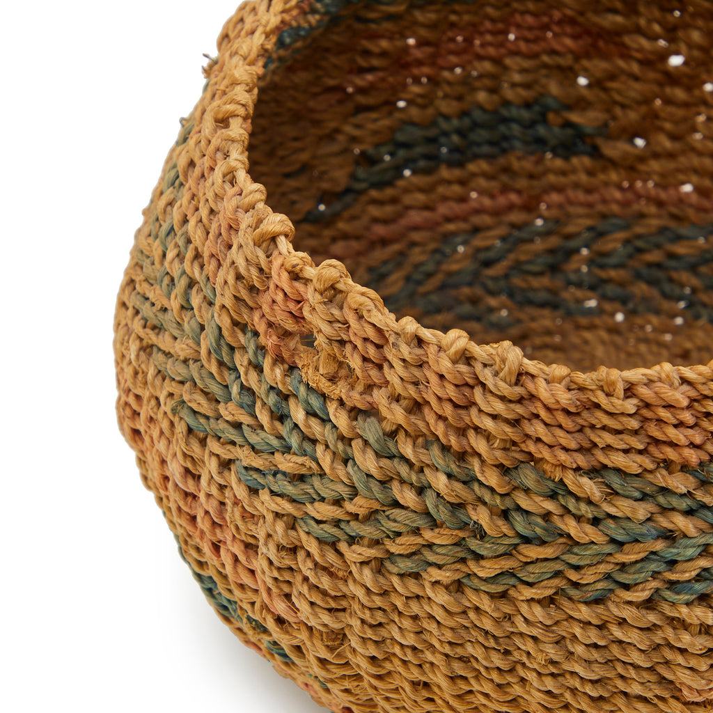 Tan Raffia Woven Round Basket with Handle (A+D)