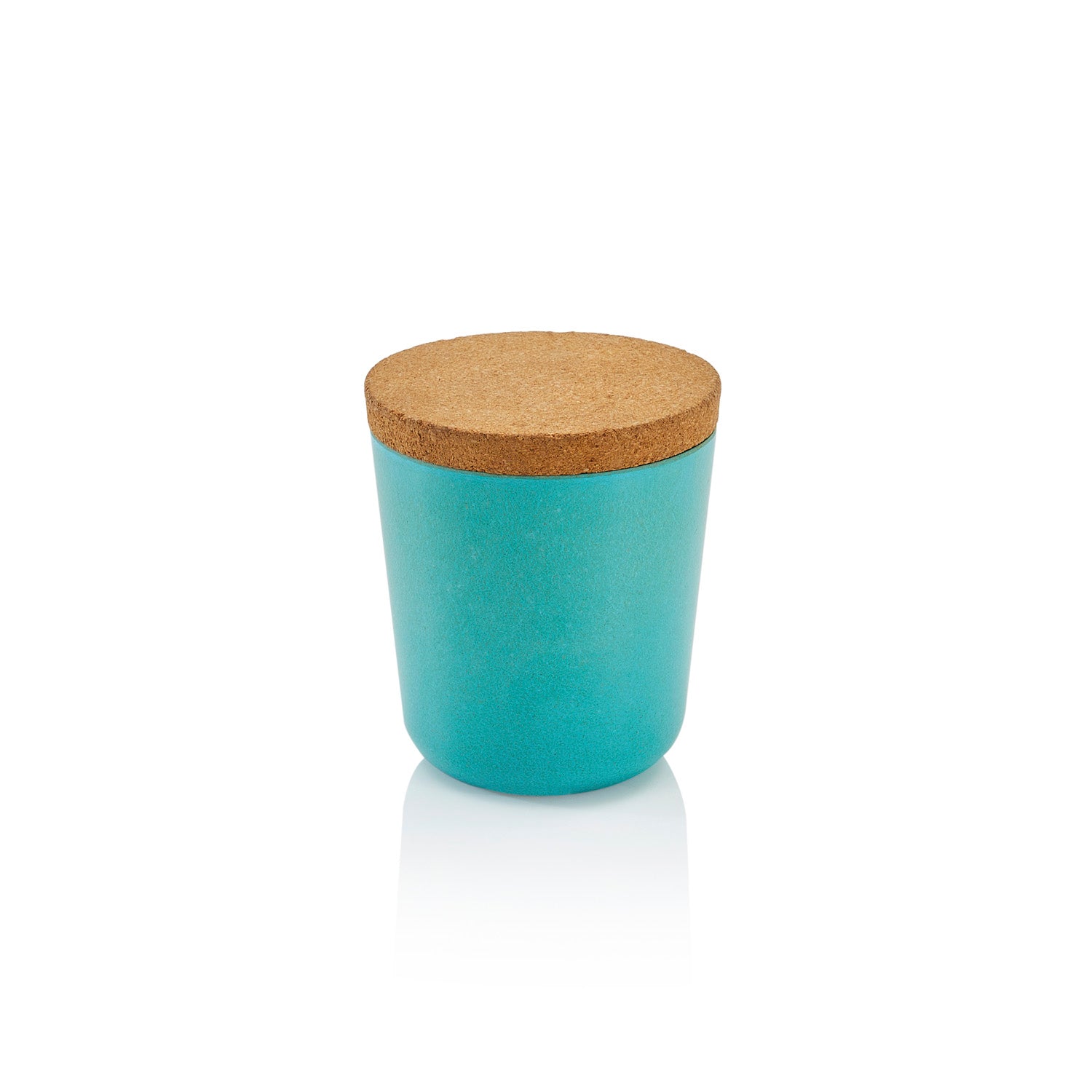blue-aqua-plastic-pot-canister-with-cork-lid-medium-a-d-gil-roy-props