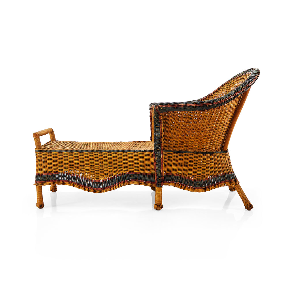 Wicker Chaise Lounge Chair with Olive Trim
