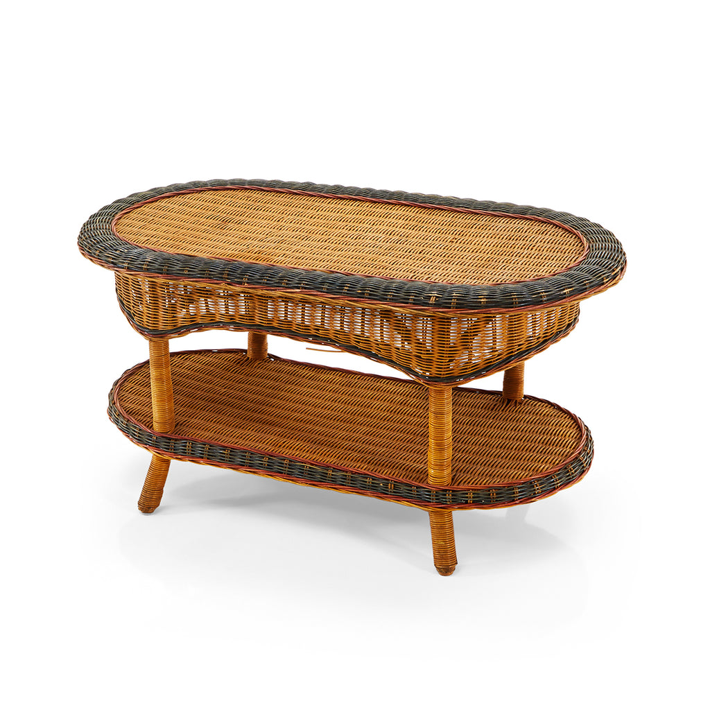 Wicker Coffee Table with Olive Trim
