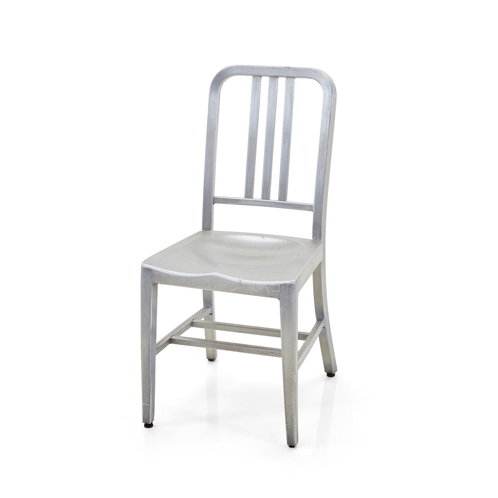 Silver Aluminum Slat Back Navy Chair