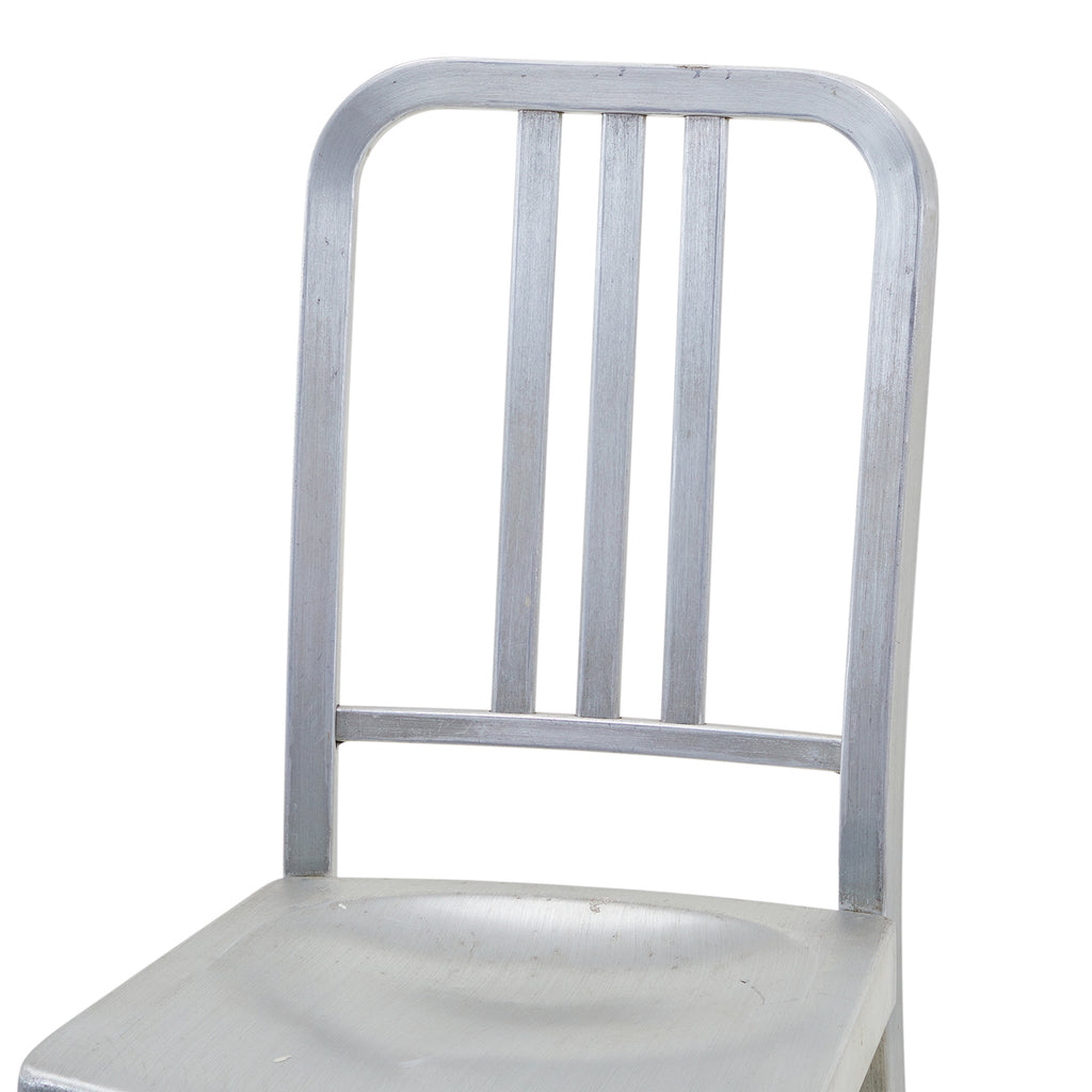 Silver Aluminum Slat Back Navy Chair