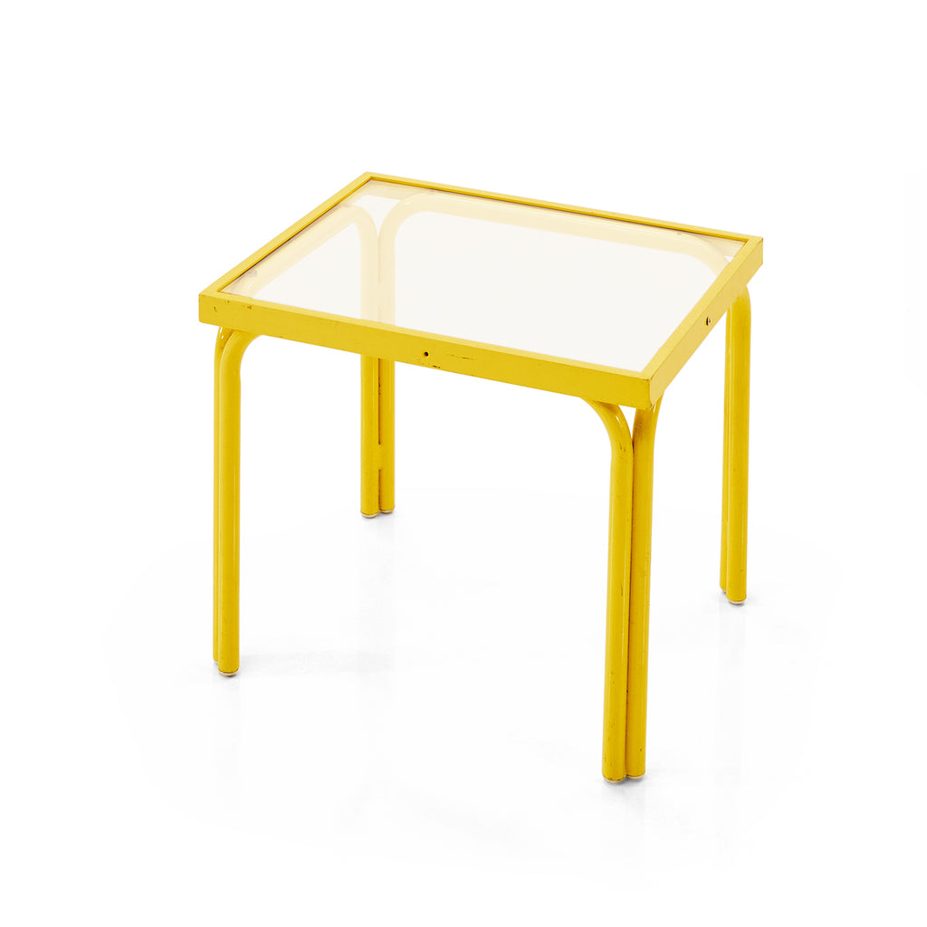 Yellow Metal & Glass Side Table