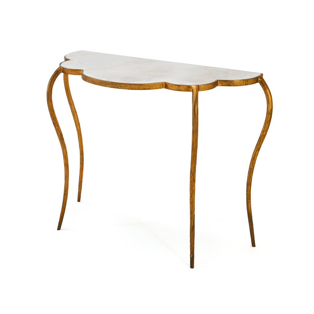 Gold & White Marble Top Elegant Console Table