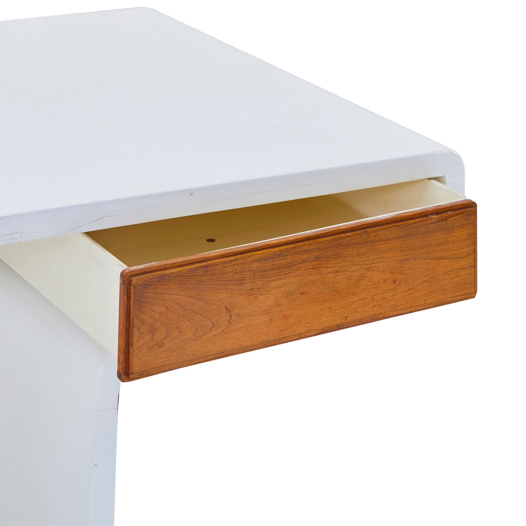 White Mod Desk with Wood Drawers