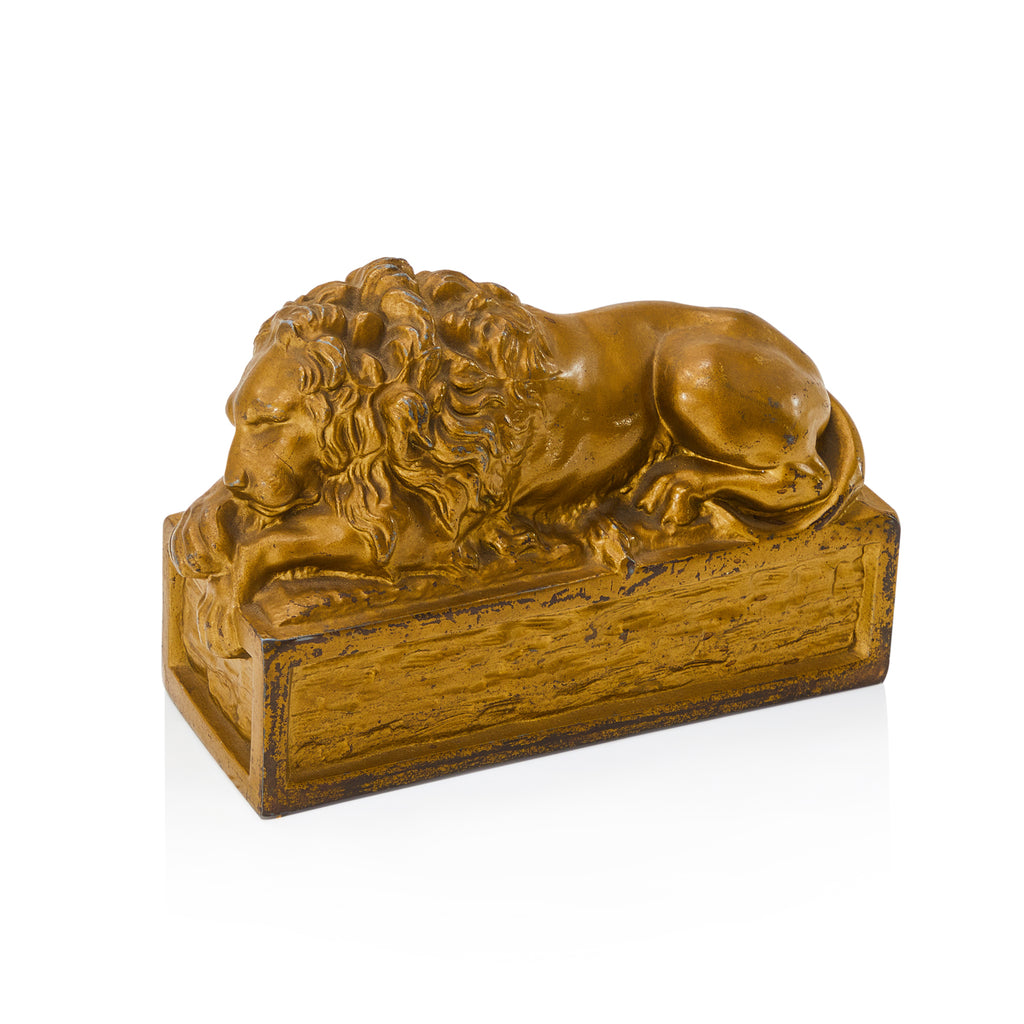 Small Sleeping Lion Sculpture with Base