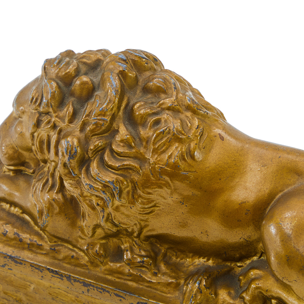 Small Sleeping Lion Sculpture with Base