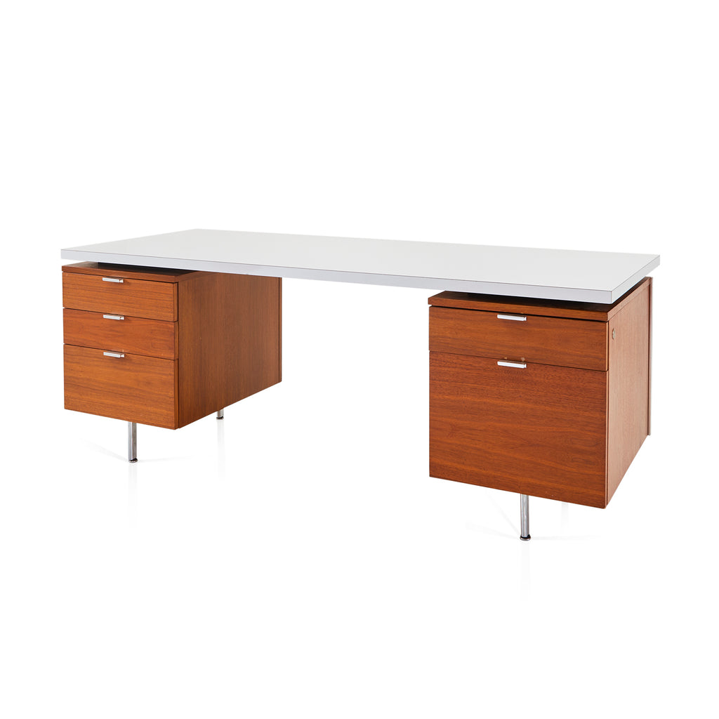Wood Drawers + White Top MCM Desk