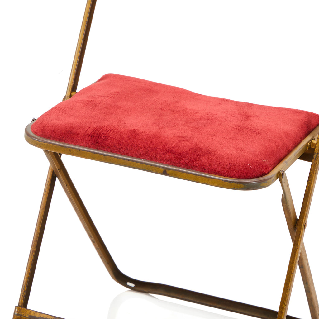 Red Velvet & Brass Folding Chair